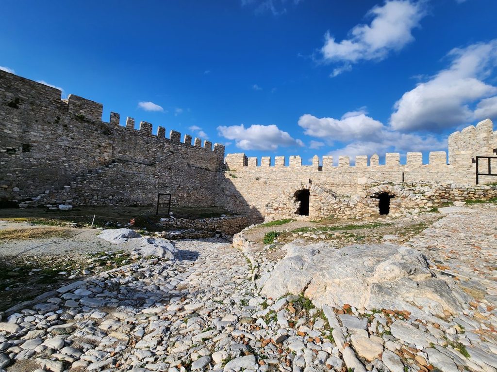 The well-preserved interior pathways and defensive crenellations inside Ayasuluk Citadel.