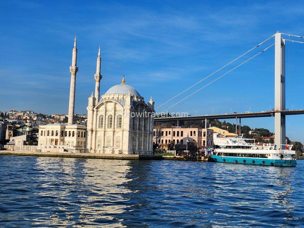 Viewed from a yacht on the waters, the Ortaköy Mosque presents a completely different aspect.